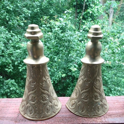 Vintage Pair Of Heavy Hollywood Regency Lacquered Brass Wall Sconce Cover