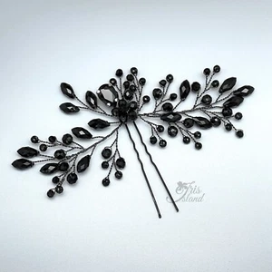 Peine de pelo negro cristal tocado clip nupcial boda accesorios pinza de pelo 0055 - Imagen 1 de 5