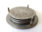 Vintage Decorated Tin Coasters Set Of 4 Silver 