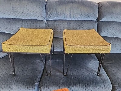 2 Vtg Mid Century Wrought Iron Stools. One Owner Me! - Image 1 of 4