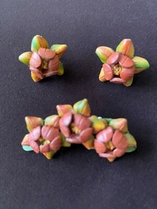 Rare Vintage Leather Earrings and Pin set- roses - Signed BA - Picture 1 of 4