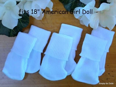 Set 3 WHITE Ribbed Ankle SOCKS fits 18" American Girl DOLL SHOES