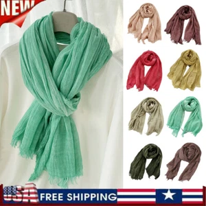 Ladies Lightweight Cotton Linen Scarves Tassel Scarf Muslim Hijab Headscarf ✔ - Picture 1 of 32