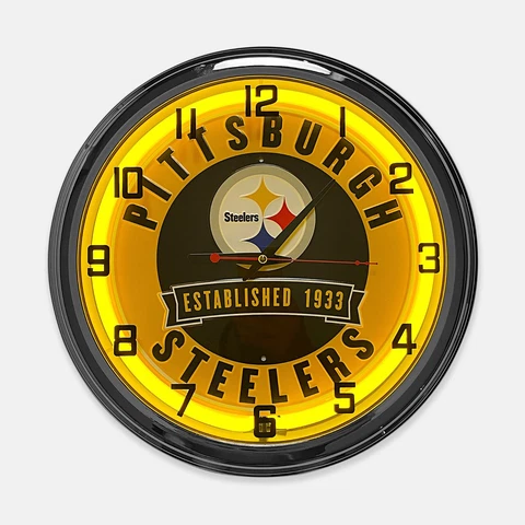 18" Pittsburgh Steelers Logo Metal Sign Designed Yellow Neon Clock - SIGNBOX Cover