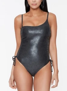 Bar III Faux Snakeskin One-Shoulder One-Piece Swimsuit Black Size Small NEW - Picture 1 of 3