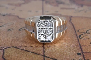 Herren 14k Weißgold Rund Brillantschliff Natürlicher Diamant Ehering  - Bild 1 von 5