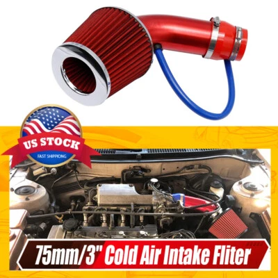 Car Cold Air Intake Filter Induction Red Pipe Power Flow Hose System Accessories - Image 1 of 4