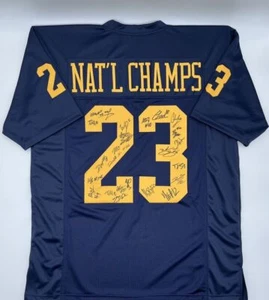 Michigan Wolverines 2023 CHAMPS Navy Custom Football Jersey Autographed by 23 Me - Picture 1 of 3