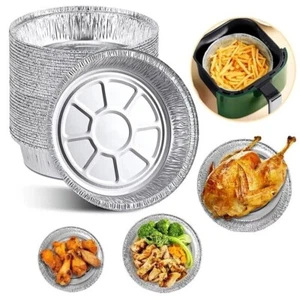 50 Qty 8" Air Fryer Round Aluminium Foil Trays Containers Baking Tin Box + Lids - Picture 1 of 6