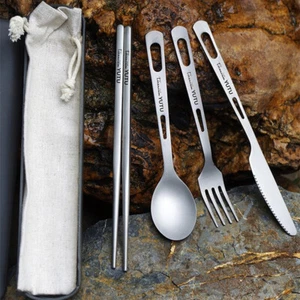 Pure Titanium Tableware Set Household Frosted And Fork Spoon Chopsti#$6 - Picture 1 of 11