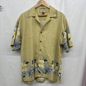 Tommy Bahama Med Yellow Short Sleeve Silk Shirt Tropical Plants Design RN86549 * - Picture 1 of 4