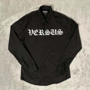 Versus Versace Button Up Shirt White Crypt Logo Spellout Men’s Size M Italy Made - Picture 1 of 9