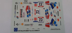 decals décalcomanie Peugeot 205 Tour de Corse 91 1/43 - Picture 1 of 1