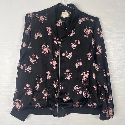 Chaqueta Bomber Ultra Flirt 2X Negra Estampado Floral Sensación Satinada Cremallera Manga Larga Foto 1 de 4