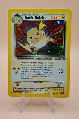 Dark Raichu Holo Rare Team Rocket 83/82 Pokemon Card - WOTC 1999 SWIRL - Image 1 of 3