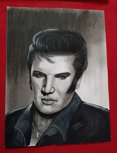 ELVIS PRESLEY Portrait dickes Papier Stil Lithographie, Bleistift Gemälde signiert - Bild 1 von 9
