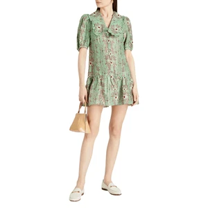 Sandro Dress Size 38 S US 6 Toscane Floral Green Linen Silk Mini Claudine Collar - Picture 1 of 14