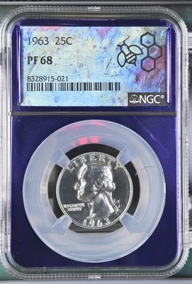 1963 Washington Quarter 25C NGC PF68 90% Silver Custom Purple Core Fast Ship 021 - Image 1 of 2