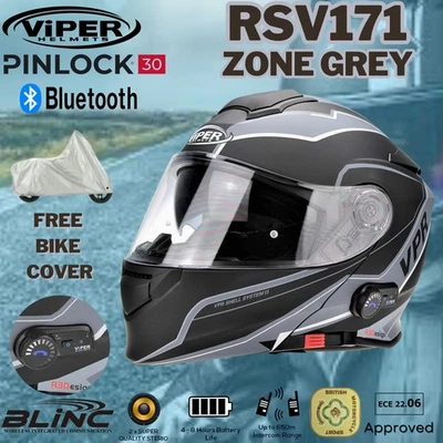 VIPER V171 KLAPPHELM MIT BLINC BLUETOOTH MOTORRADHELM INTEGRALHELM MIT GESCHENK - Bild 1 von 4