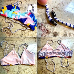 Maaji Girls' sz 12 Bikini Top Lagoon Azure Blue Stripe Geo - Picture 1 of 13