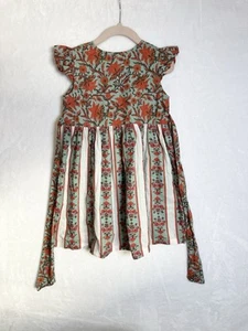 Yo Baby India Girls Dress Size 4 Floral Block Print Cotton Boho Tie Back - Picture 1 of 6