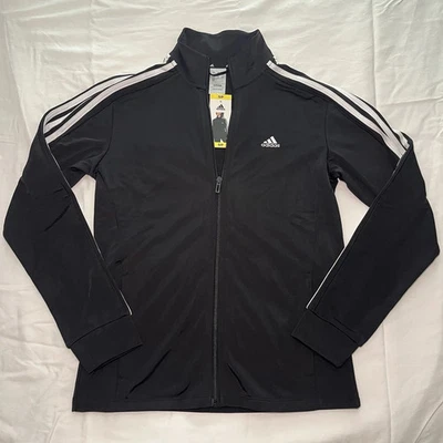 Adidas Tricot Women's 3 Stripe Full Zip Jacket Black White Small JG3415 - Image 1 of 4