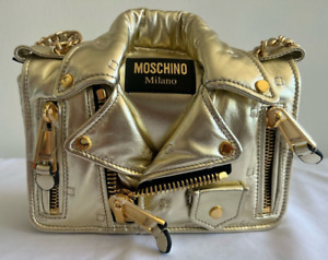 APRIL SPECIAL $2,295 Moschino Couture JeremyScott Gold Biker Jacket Shoulder Bag