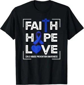 Faith Hope Love Child Abuse Prevention Awareness T-Shirt Hoodie - Picture 1 of 13