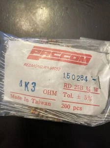 (200) Pcs Paccom 4.3Kohm 1/4 Watt 5% Resistors - Picture 1 of 2