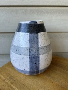 Crate And Barrel Darcy Grey Plaid Speckled Art Pottery Vase 7.5” Neutrals - Picture 1 of 10