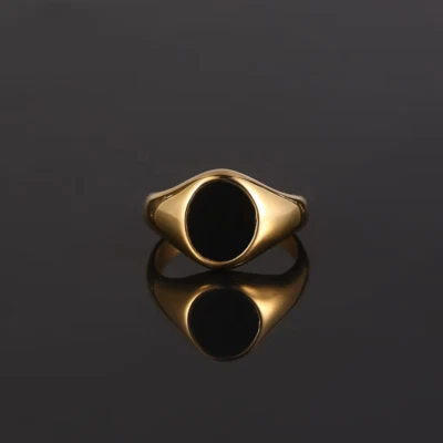 Anel masculino preto ônix pedra preciosa folheado a ouro 925 prata esterlina sólida anel de sinete - Imagem 1 de 4