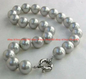 12MM Genuine Silver Gray South Sea Shell Pearl Round Gemstone Necklace 18" - Picture 1 of 12