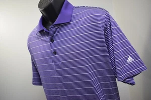 Adidas Golf Polo ClimaLite Striped Performance Short Sleeve Mens Size Large - Picture 1 of 8