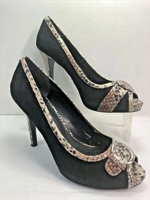 Tacones para mujer NINE WEST talla 7,5 M "Popicono" gamuza negra estampado serpiente ribete #R Foto 1 de 4