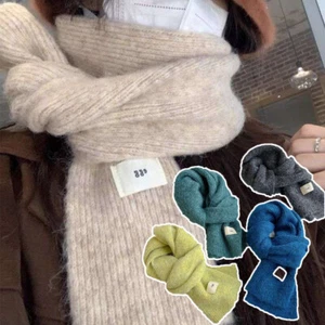 Bufanda cálida de cachemira de invierno color puro elegante cuello a rayas estilo coreano más cálido - Imagen 1 de 29