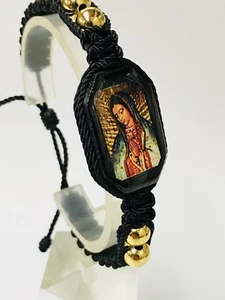 Pulsera Virgen de Guadalupe Negra doble tejida gold plated beads hecha a mano - Picture 1 of 5