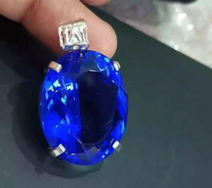 50 Ct Certified Natural Blue Sapphire Oval Cut 925 Silver Pendant Loose Gemstone - Picture 1 of 6