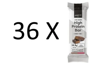 AMFIT Low Sugar High Protein Bars Dark Chocolate Raspberry Flavor 60g Pack of 36 - Picture 1 of 4