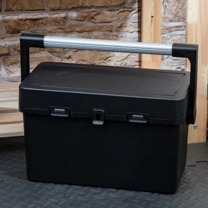 46cm Heavy Duty Black Tool Box With Tote Tray & Lid Recycled Plastic Portable - Picture 1 of 13