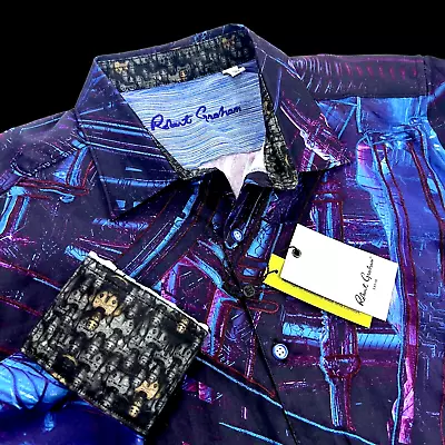 Robert Graham Geometric Outer Space Cyborg Embroidered Paisley Shirt $299 3XL - Image 1 of 4