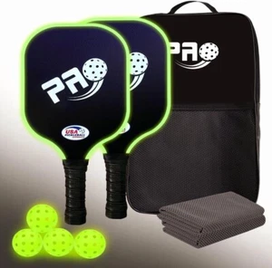 PRO Pickleball Glow in The Dark Paddle, Balls and Sweat Rag Set - Picture 1 of 6