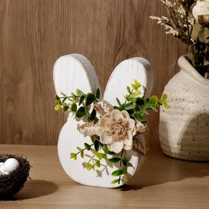 Easter Decorations for the Home: Rustic Antique Wooden Bunny Happy Easter Table - Picture 1 of 12