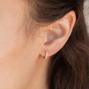 Mini Hoop Earrings 18K Gold Plated Cubic Zirconia Ear Cuff Earrings Huggie Ho... - Picture 1 of 1