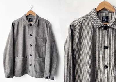 60s Wool Stripe Black & White Prison Jacket - Vintage Style Coat - S M L XL - Image 1 of 4