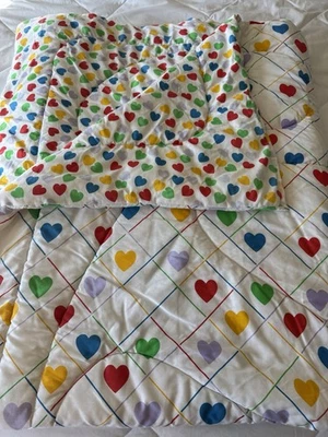 Twin Bedspread Comforter Rainbow Hearts Two Sided Vintage 1980s from Sears - Image 1 of 4