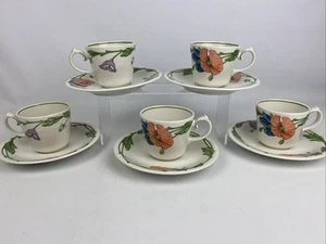 Villeroy & Boch Amapola Tea Cups & Saucers Poppies Germany (set of 5) EUC - Picture 1 of 15
