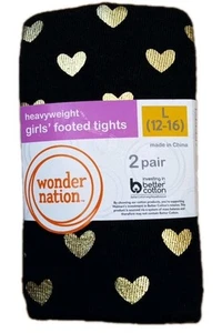 Wonder Nation Heavyweight Footed Tights *Black w/Gold Hearts* L (12-16) 2 Pair - Picture 1 of 1