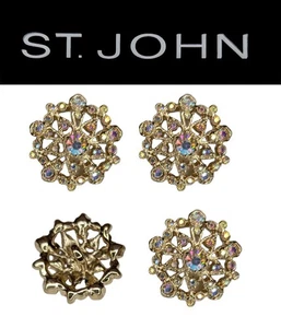 St John Knits (0.5 Inch) Antique Gold Aurora Borealis Crystal Lattice Buttons - Picture 1 of 1