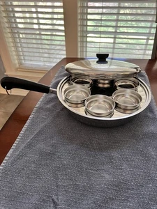 VINTAGE REVERE WARE 6 BRACCONIERE UOVA PIÙ PADELLA 10" E COPERCHIO - Foto 1 di 7