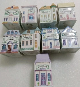 1989 The Lenox Spice Village Assorted Spice Jar Porcelain Set 9pcs Pristine - Picture 1 of 6